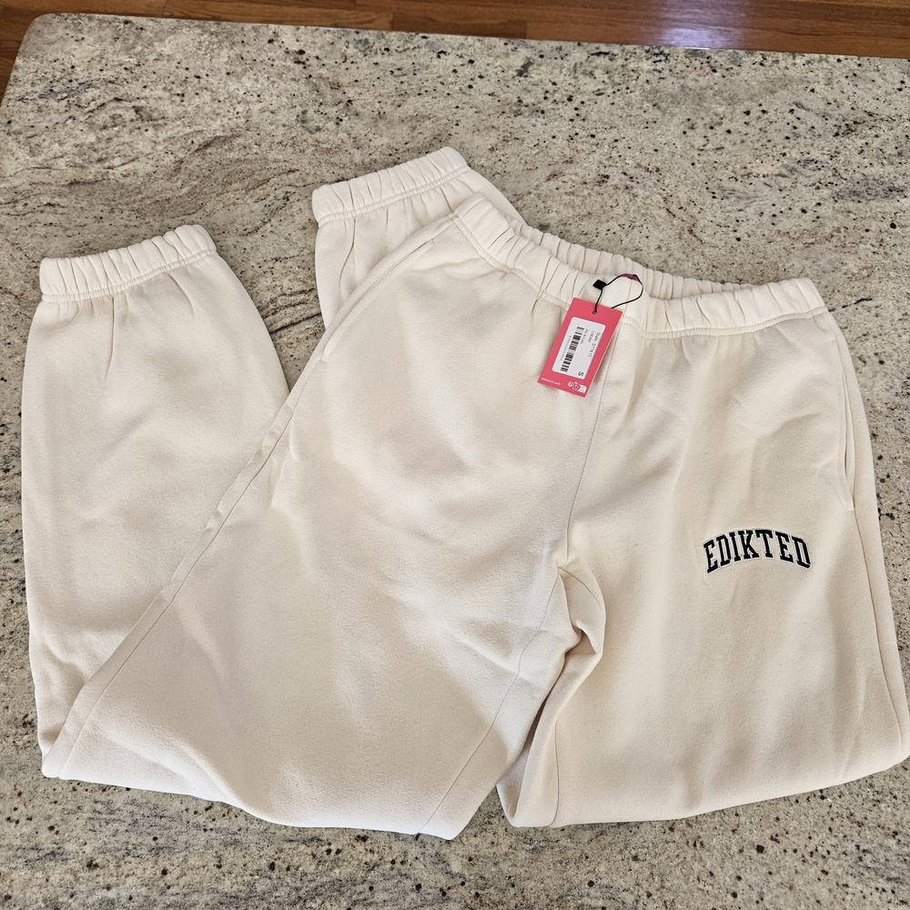 Edikted Womens Cream Sweatpants with Embroidered Logo Size SMALL